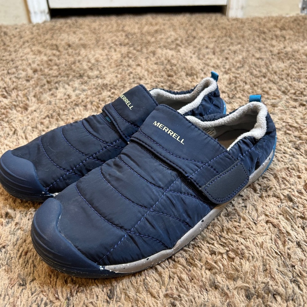 Merrell M-Bare Steps Hut Moc Navy Blue Quilted Slip On Shoes Kids 5 MK262792